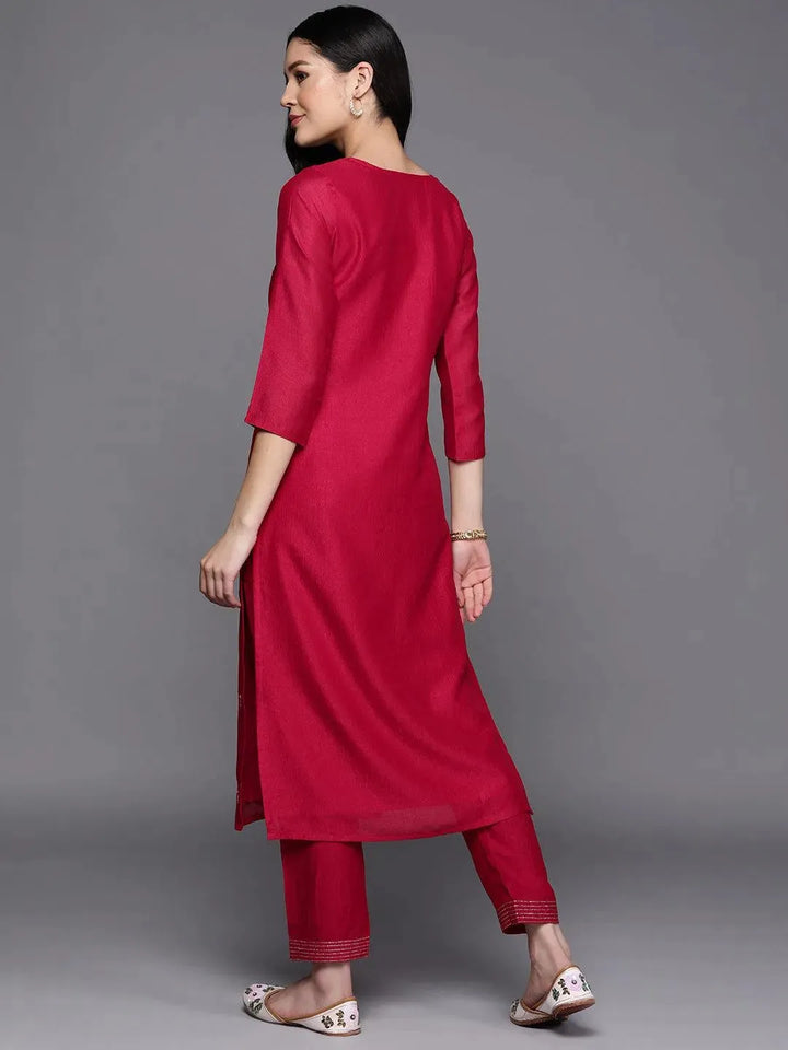 Pink Embroidered Silk Straight Kurta - Libas