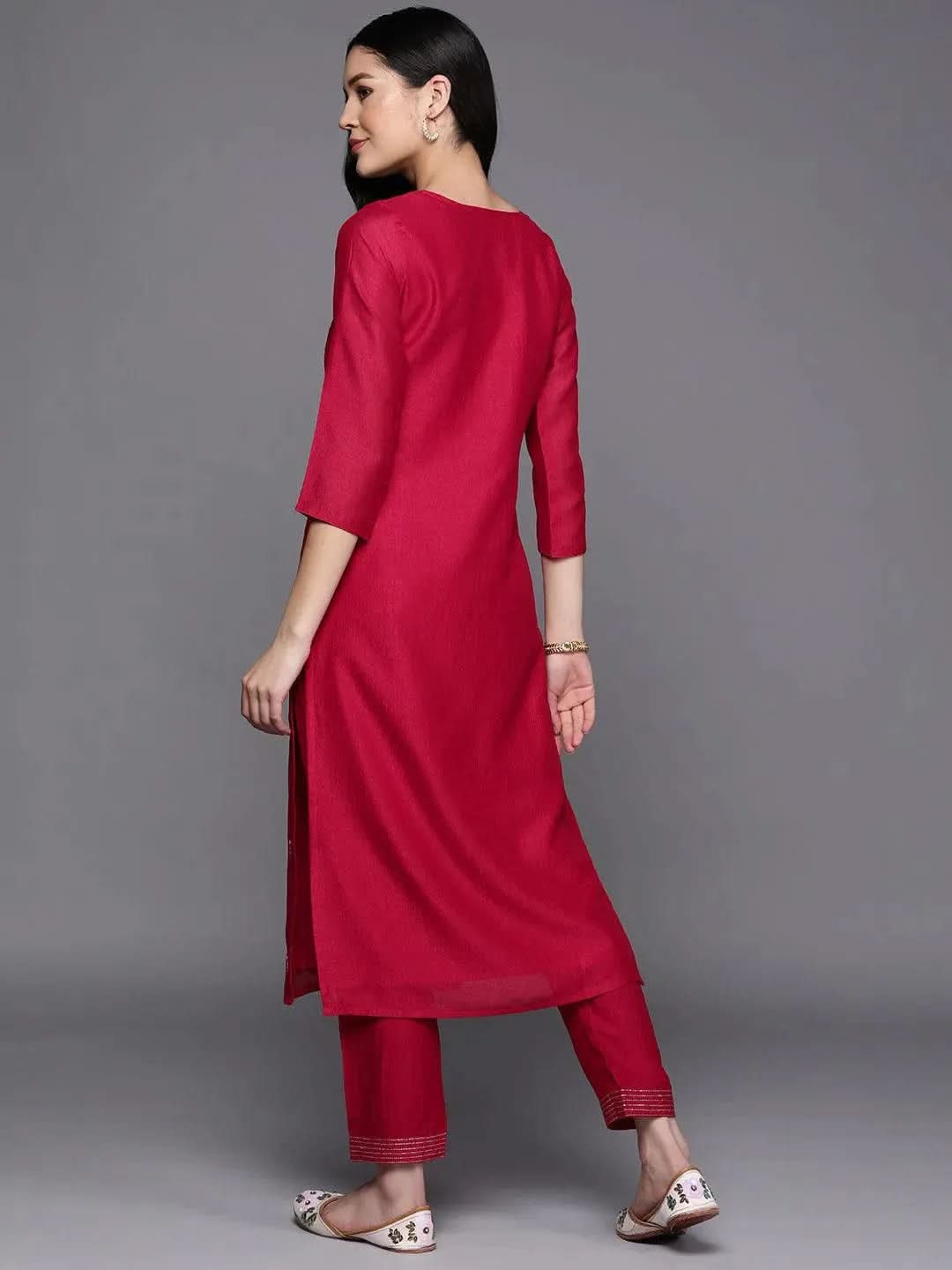 

Pink Embroidered Silk Straight Kurta
