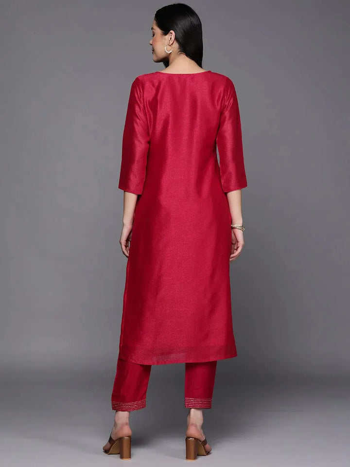 Pink Embroidered Silk Straight Kurta - Libas