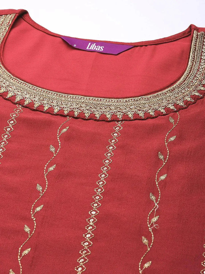 Pink Embroidered Silk Straight Kurta - Libas