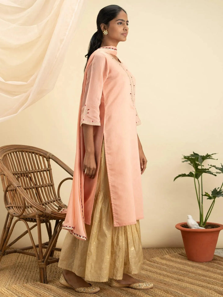 Pink Embroidered Silk Suit Set - Libas
