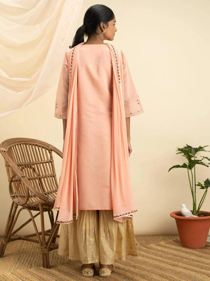 Pink Embroidered Silk Suit Set - Libas