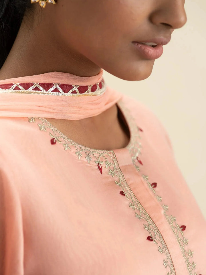 Pink Embroidered Silk Suit Set - Libas