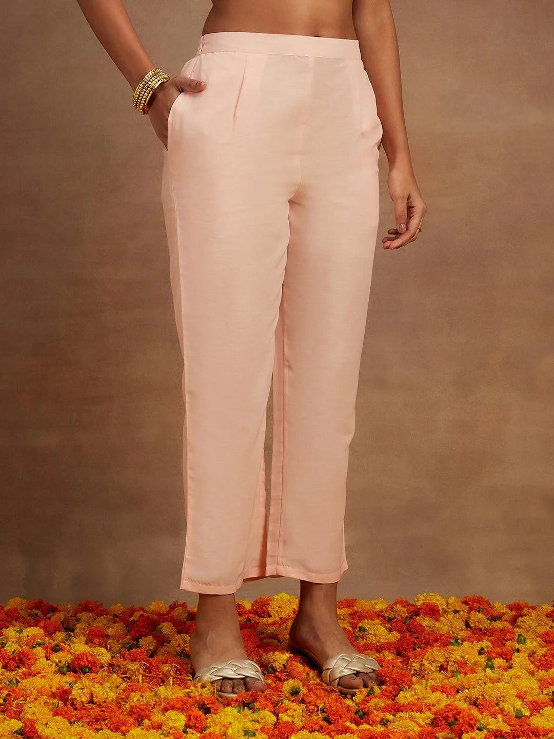 Pink Embroidered Silk Straight Kurta With Trousers & Dupatta - Libas 