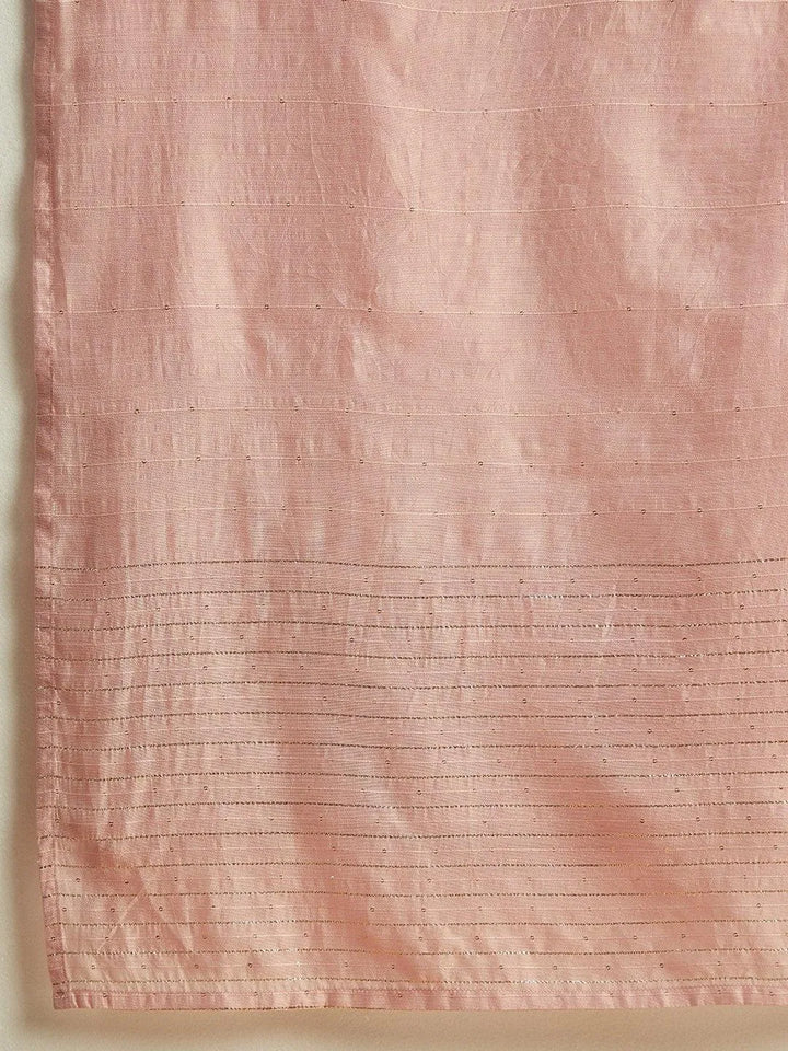 Pink Embroidered Silk Straight Kurta With Trousers & Dupatta - Libas