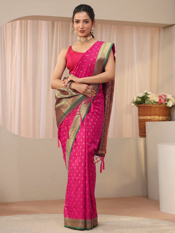Libas Pink Kanjeevaram Silk Blend Saree