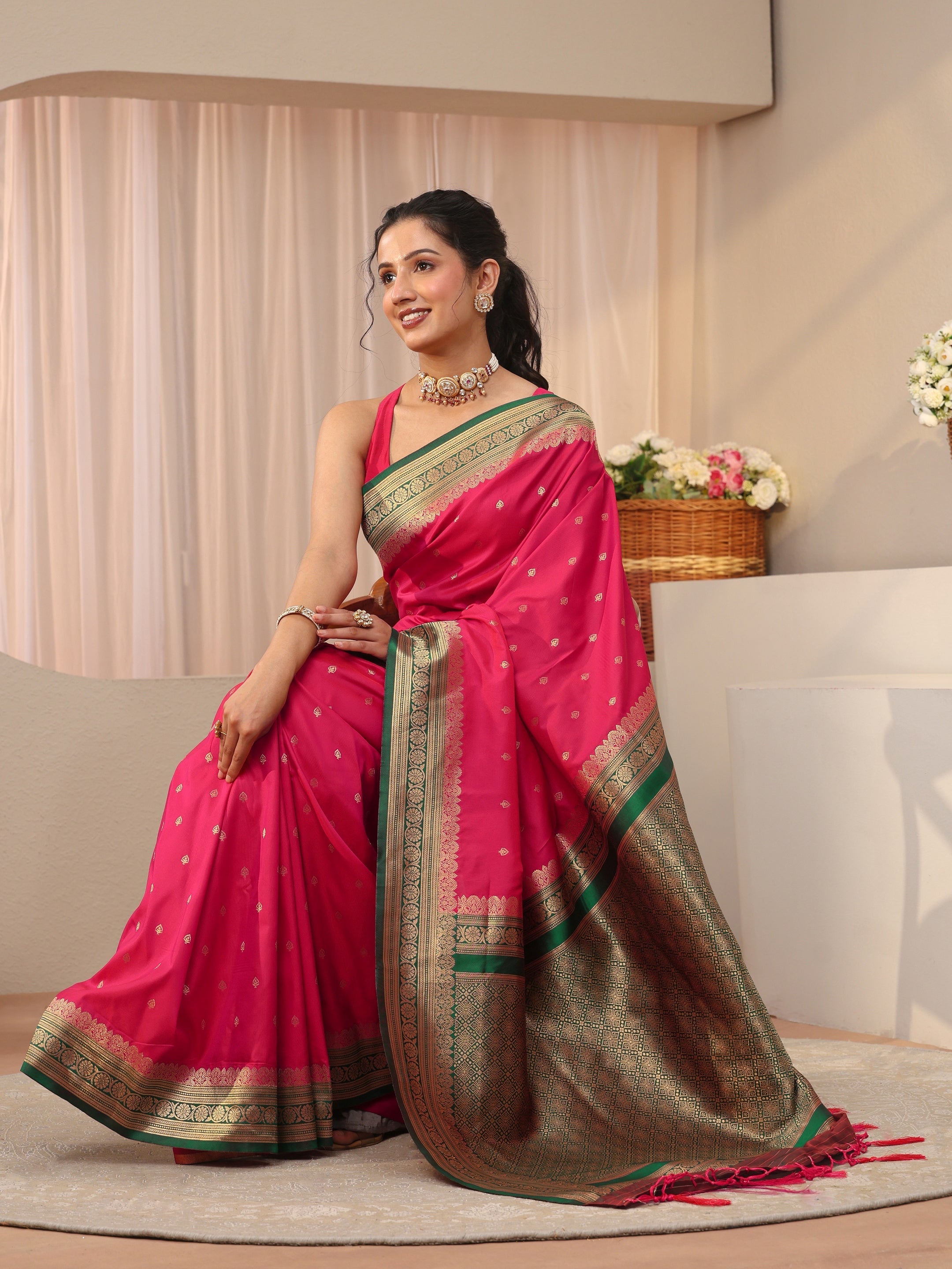 libas Pink Ethnic Motif Self Design Silk Blend Saree-picture-22