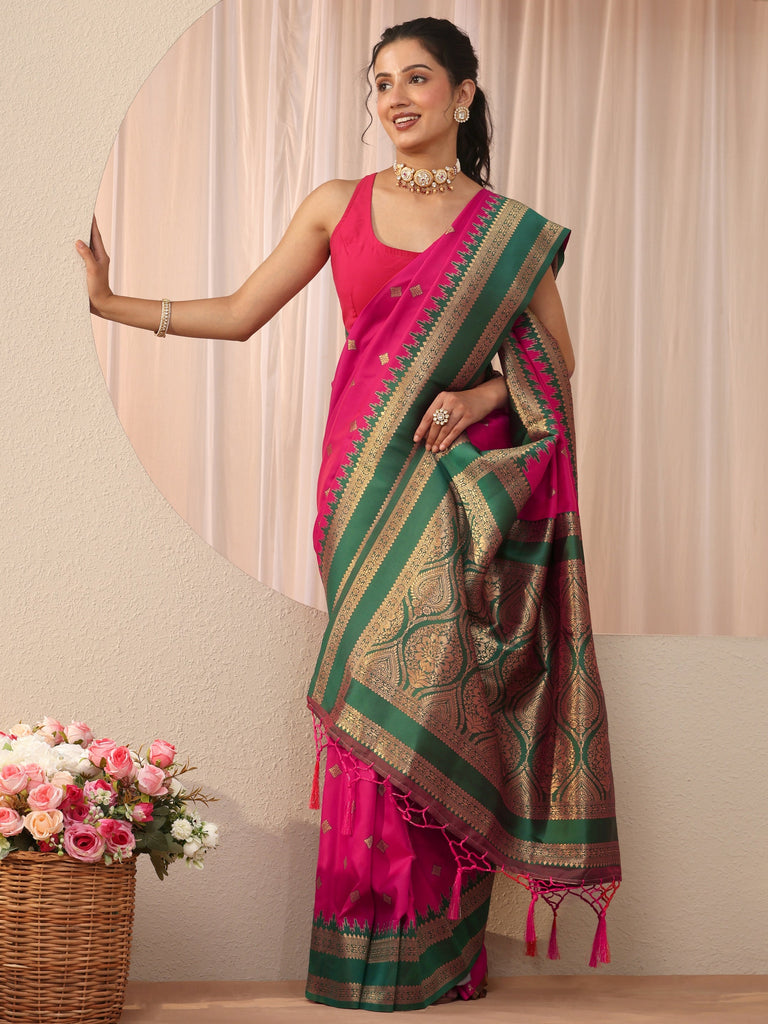 Libas Pink Kanjeevaram Silk Blend Saree