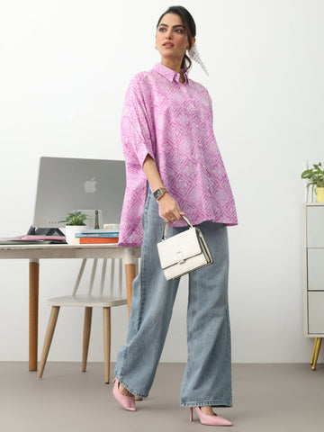 Gerua Pink Ethnic Motifs Printed Cotton Shirt