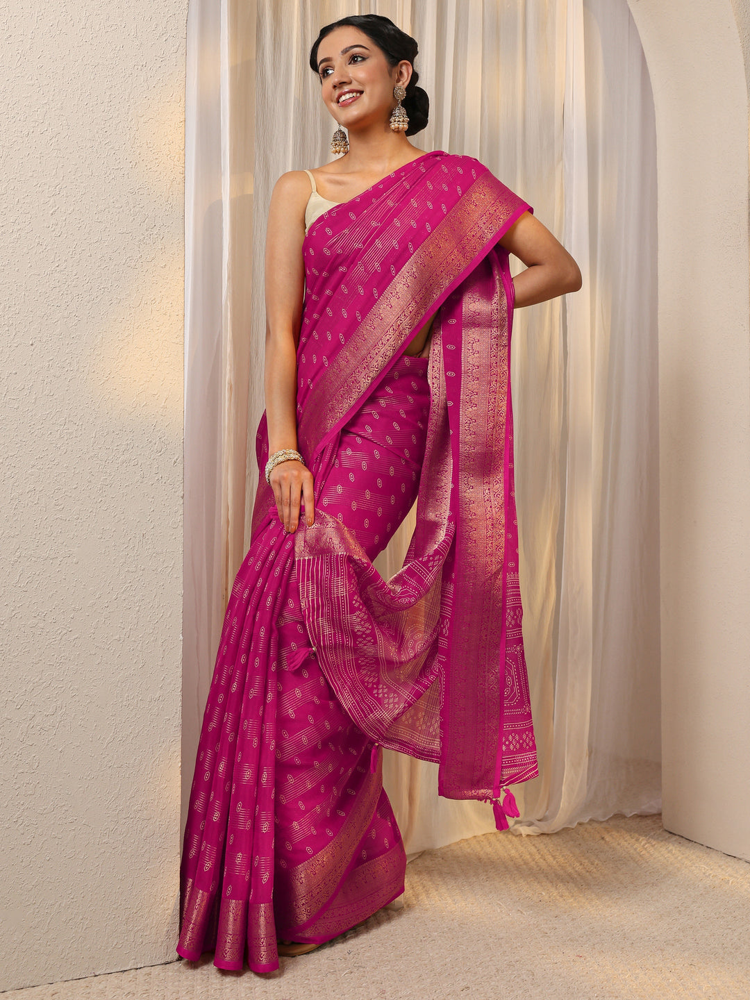  Pink Ethnic Woven Design Silk Blend Saree With Unstitched Blouse Piece 