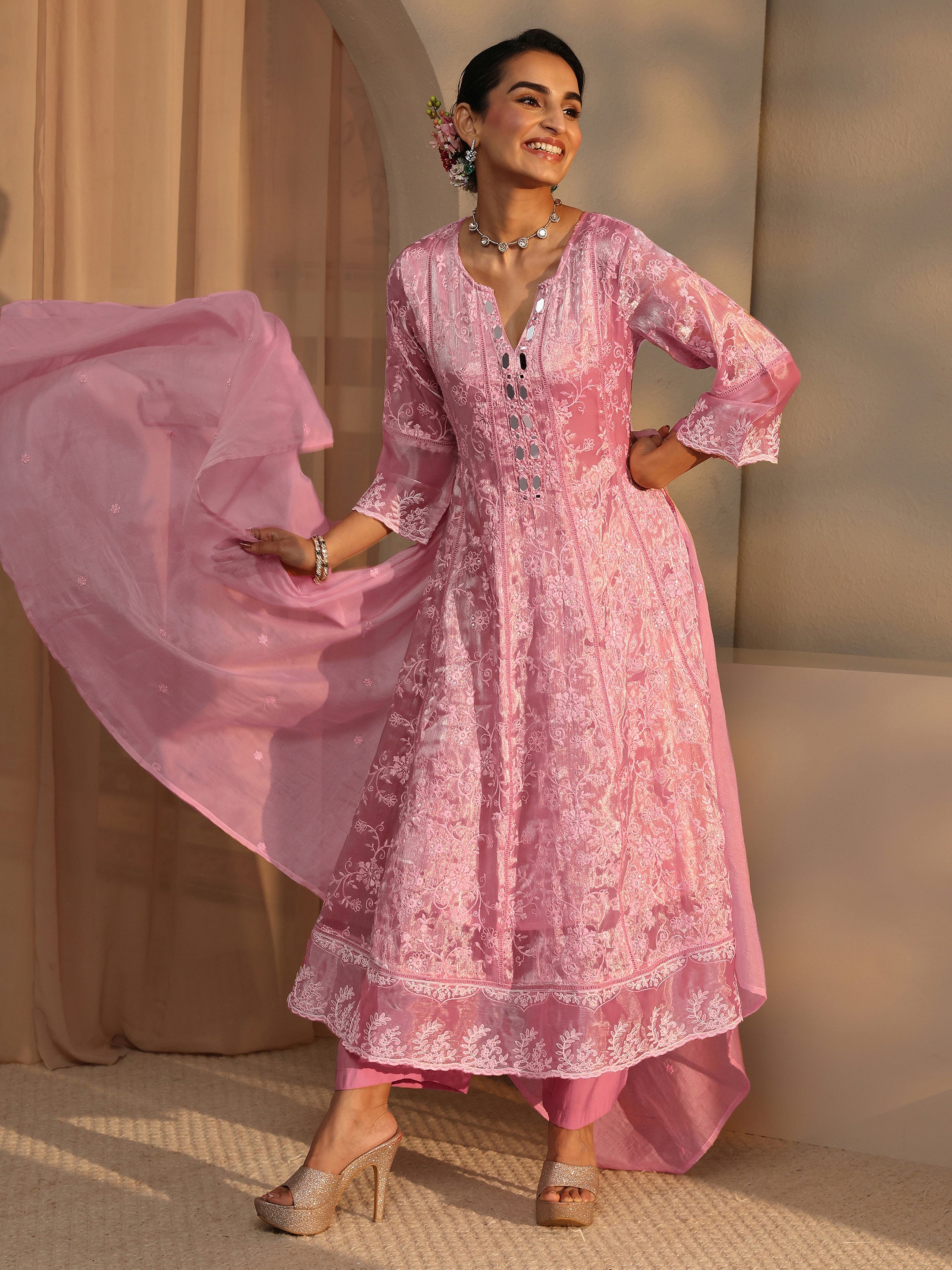 libas Pink Floral Embroidered Organza Anarkali Suit Set With Dupatta-picture-64