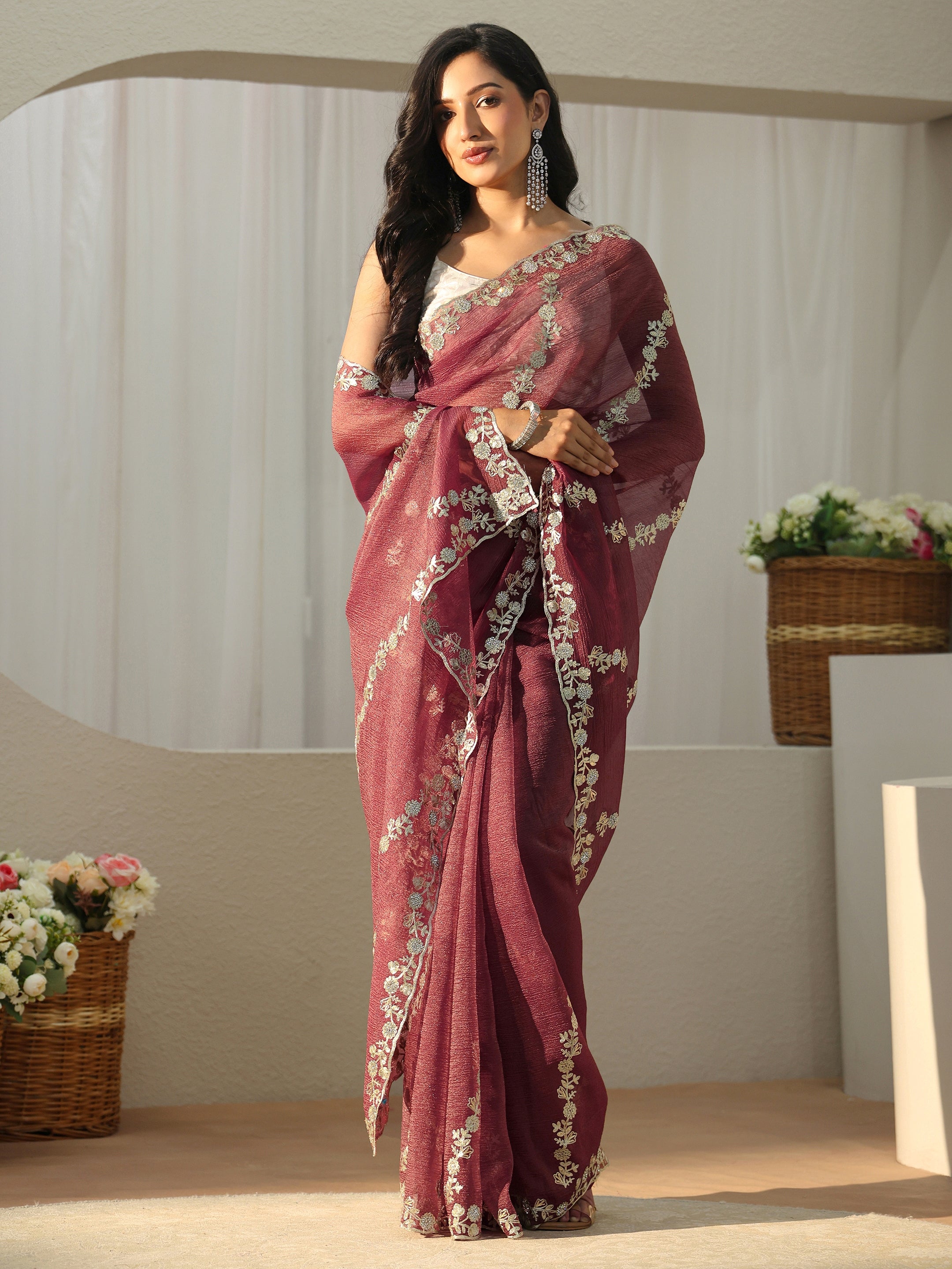 libas Pink Floral Embroidered Tissue Saree-picture-54