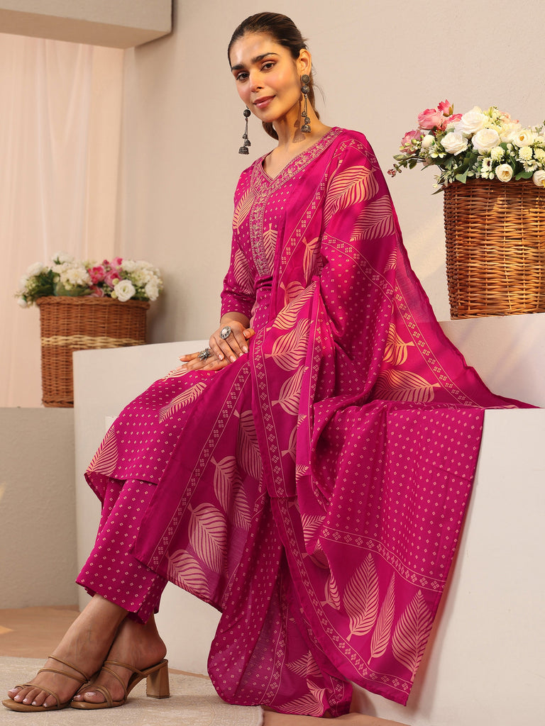 Gerua Pink Floral Printed Cotton Blend Straight Suit Set