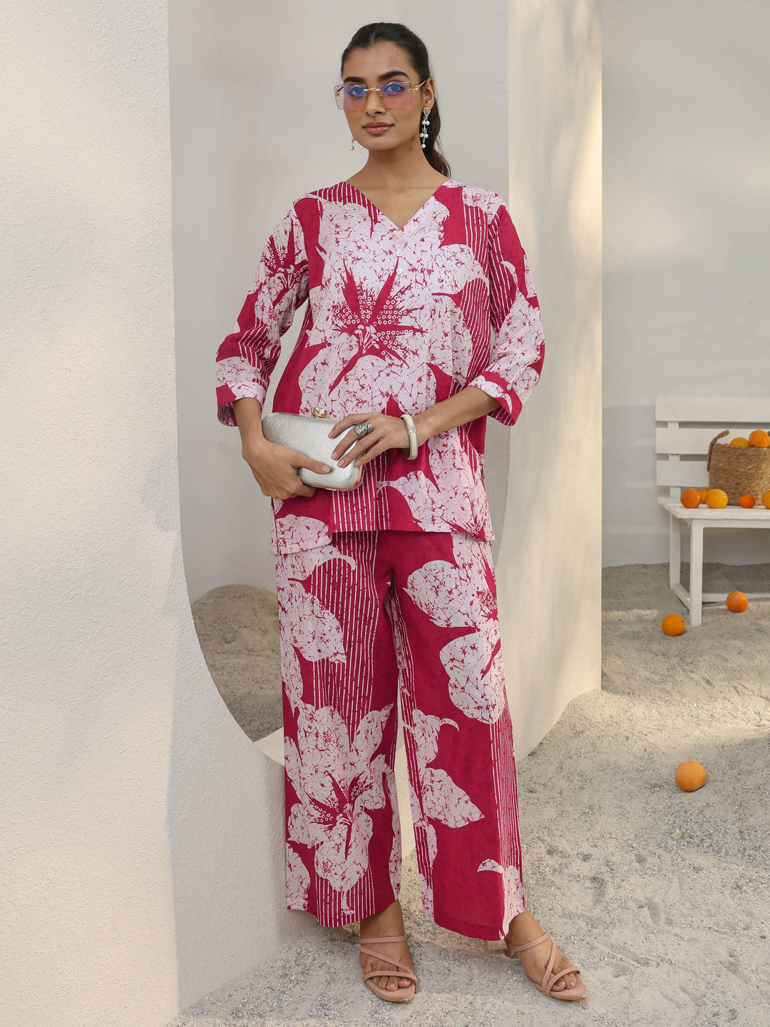  Pink Floral Printed Cotton Co-Ord Set 