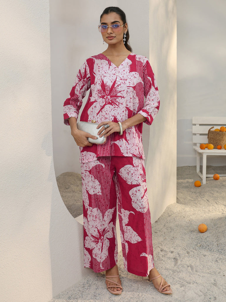 Libas Pink Floral Printed Cotton Co-Ord Set