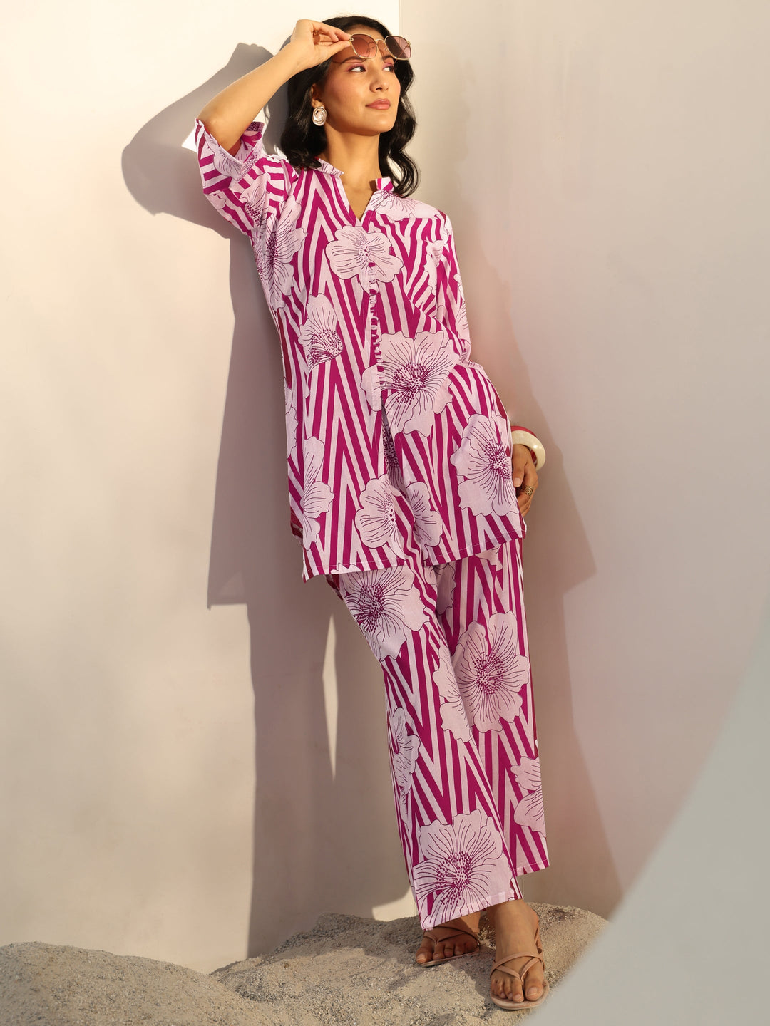  Pink Floral Printed Cotton Co-Ord Set 
