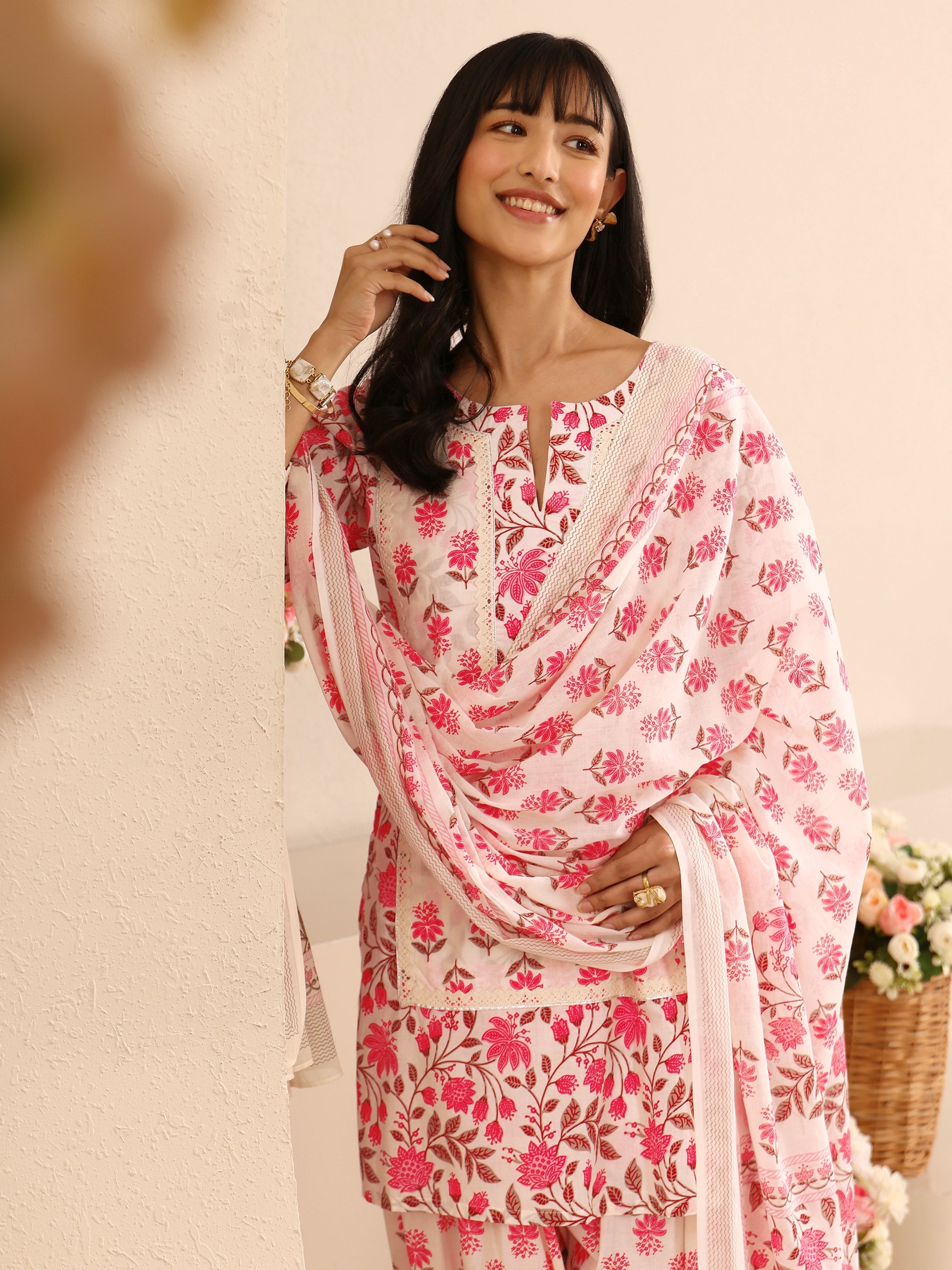 libas Pink Floral Printed Cotton Straight Suit Set With Dupatta-picture-21