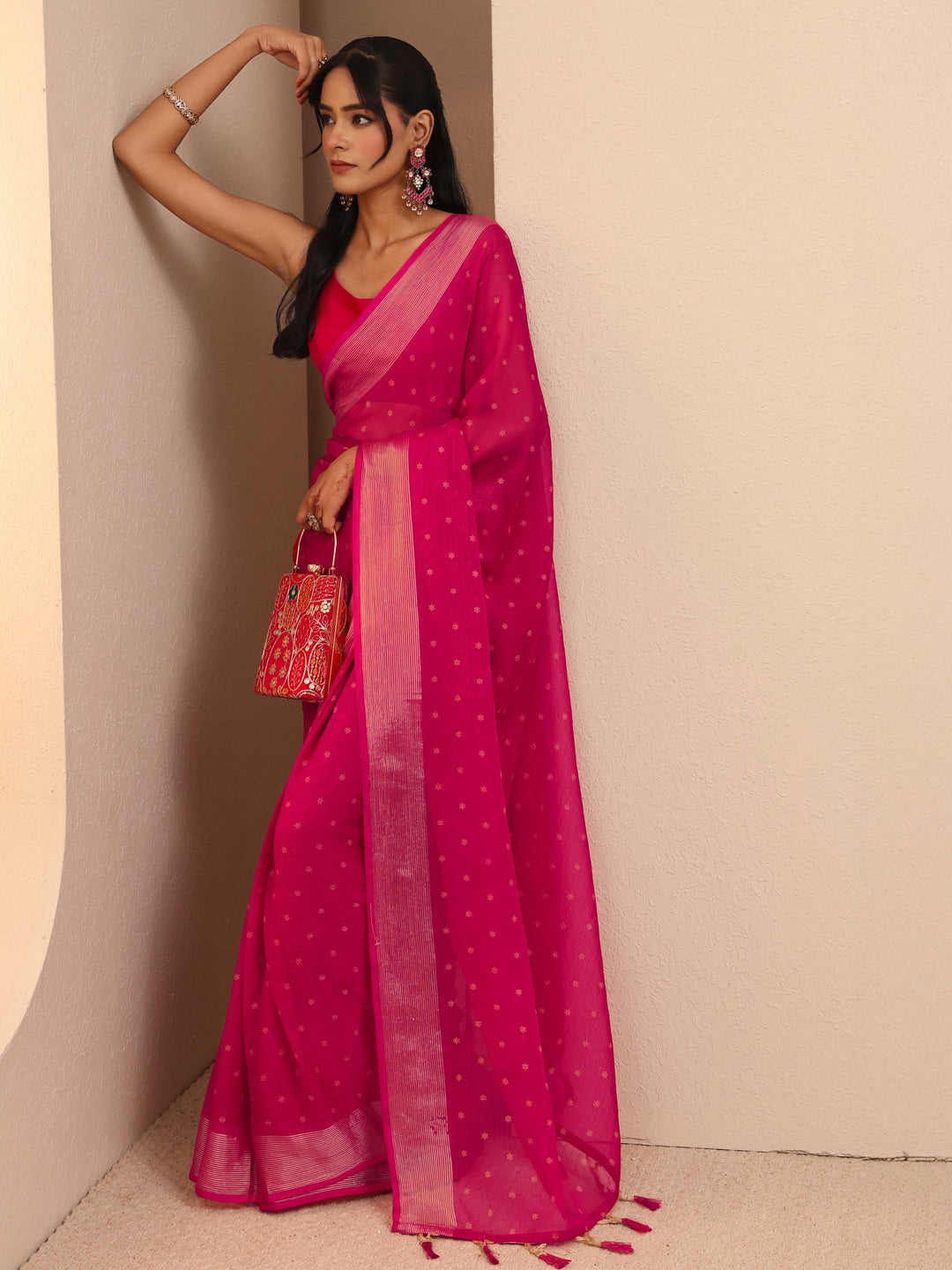  Pink Floral Printed Georgette Pre Draped Saree 