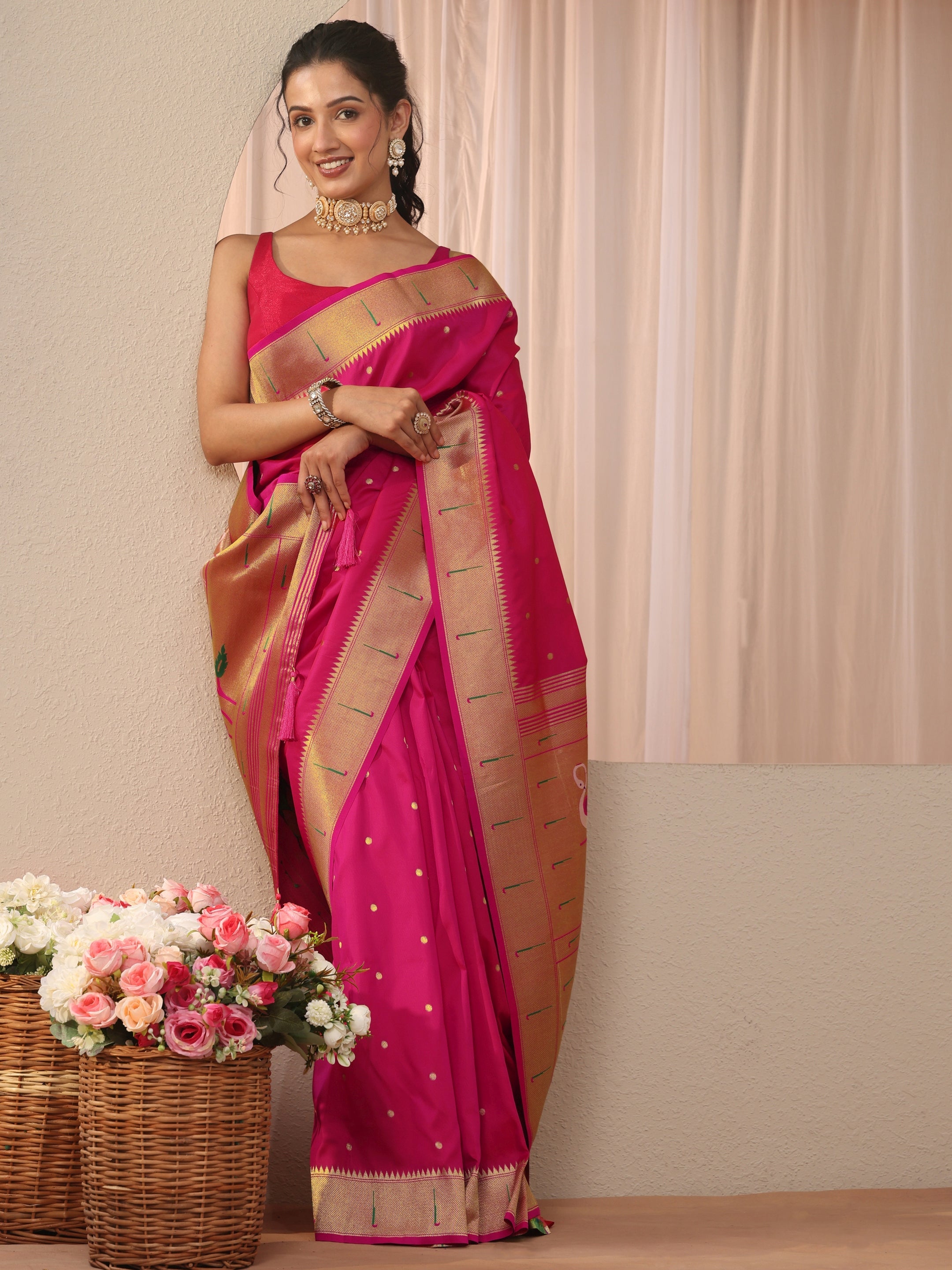 libas Pink Geometric Self Design Silk Blend Saree-picture-41