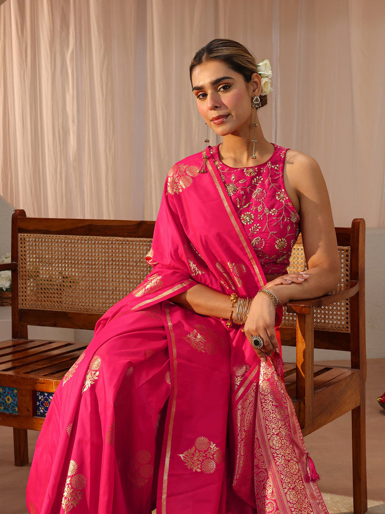 Libas Pink Kanjeevaram Silk Blend Saree