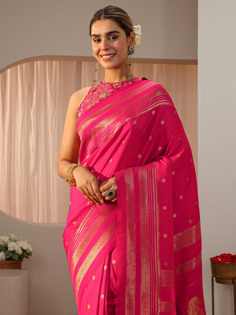 Libas Pink Kanjeevaram Silk Blend Saree