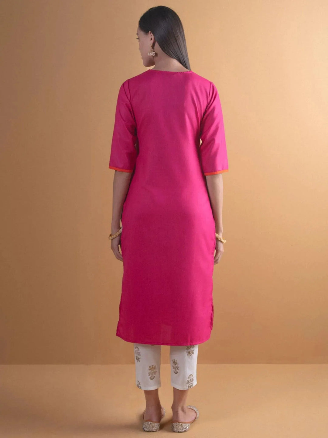 Pink Mirror Work Cotton Kurta - Libas