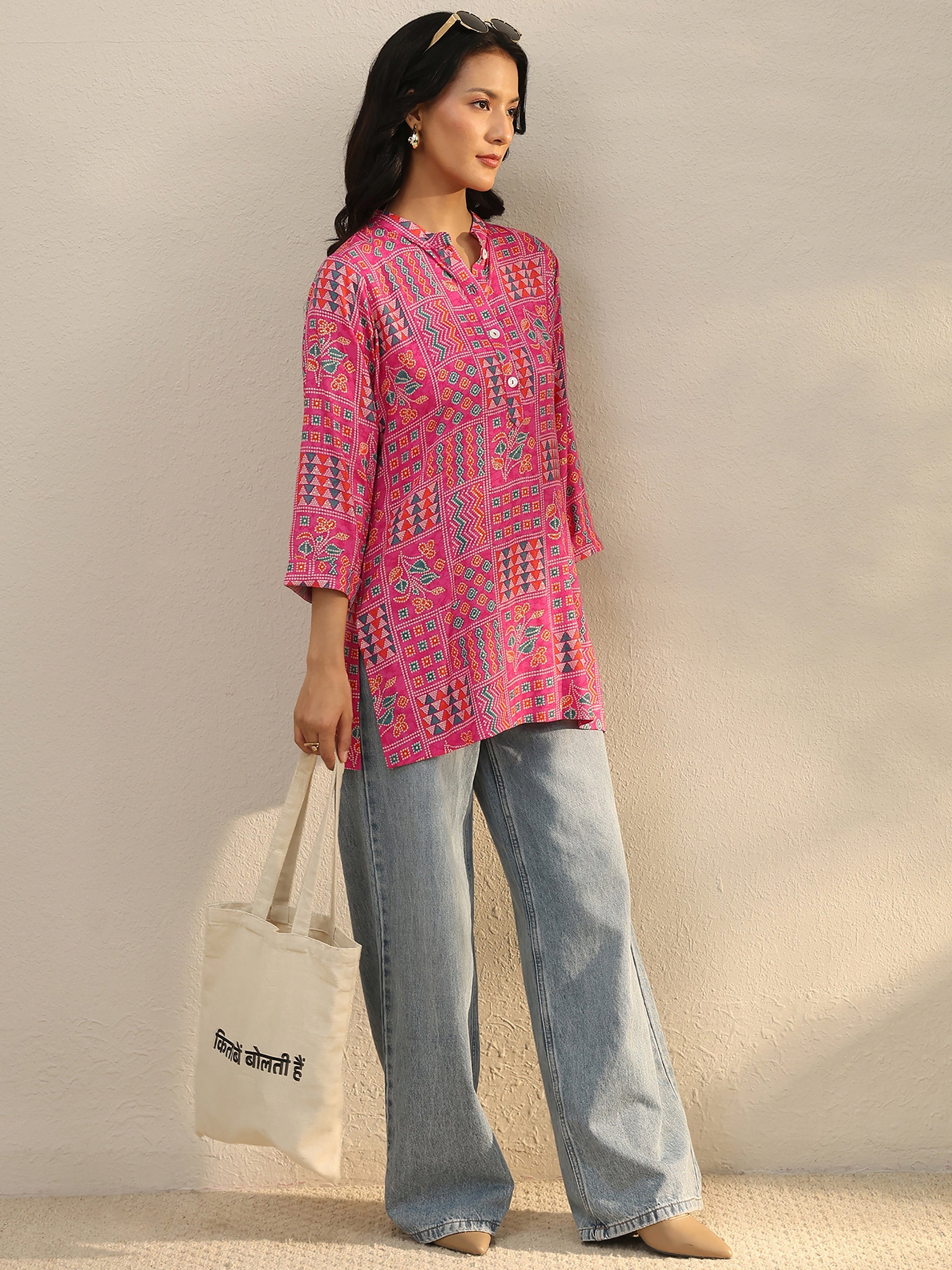 Libas Pink Multi Printed Rayon Straight Tunic-picture-31