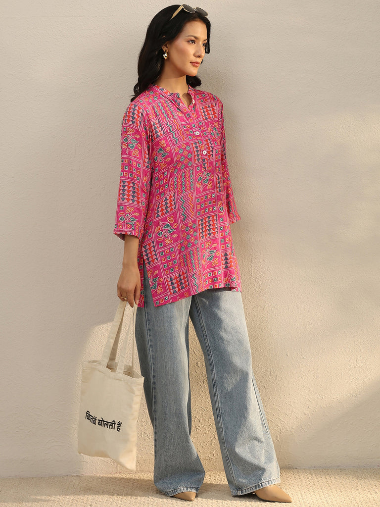 Libas Pink Multi Printed Rayon Straight Tunic