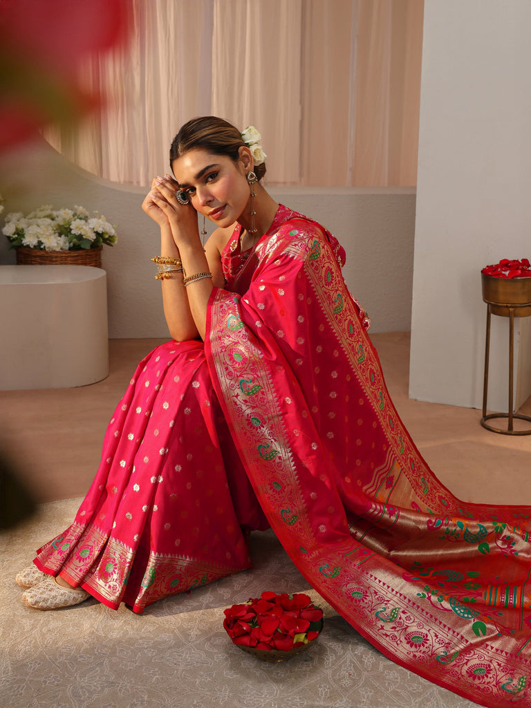 Libas Pink Paithani Silk Blend Saree