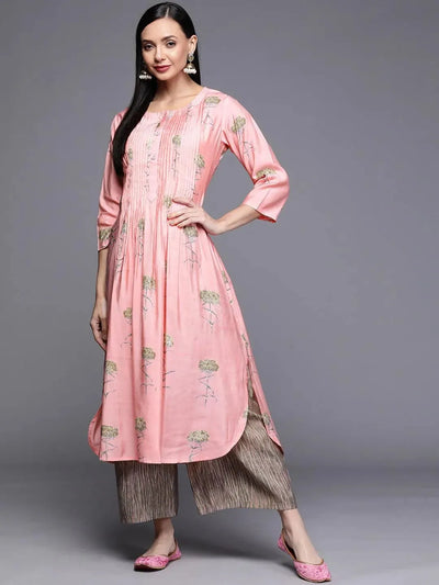 Pink Printed Chanderi Silk Kurta - Libas