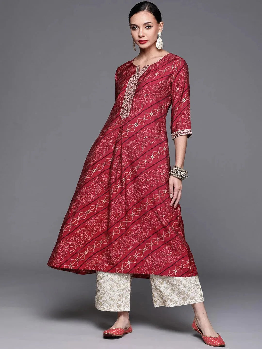 Pink Printed Chanderi Silk Kurta - Libas