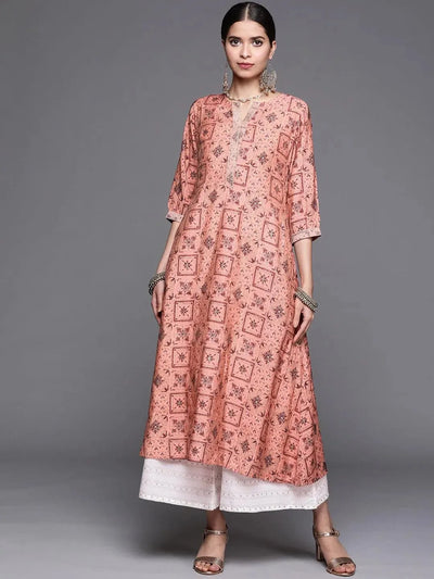 Pink Printed Chanderi Silk Kurta - Libas