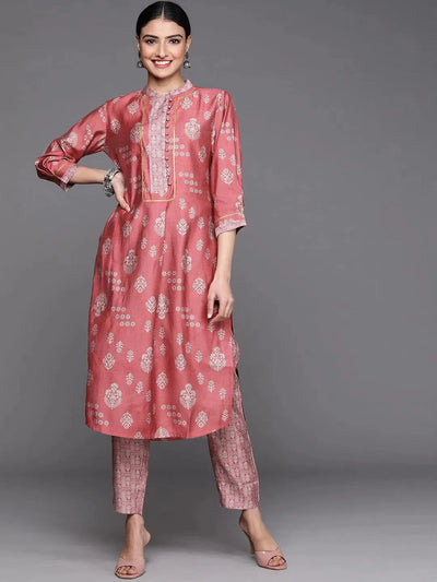 Pink Printed Chanderi Silk Kurta - Libas