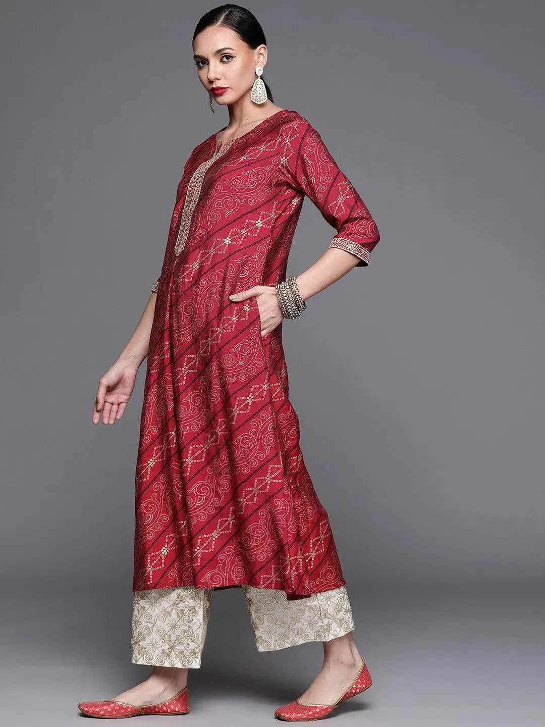 Pink Printed Chanderi Silk Kurta - Libas