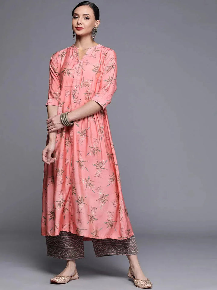 Pink Printed Chanderi Silk Kurta - Libas