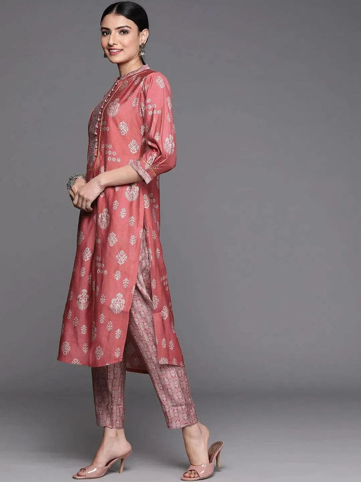 Pink Printed Chanderi Silk Kurta - Libas