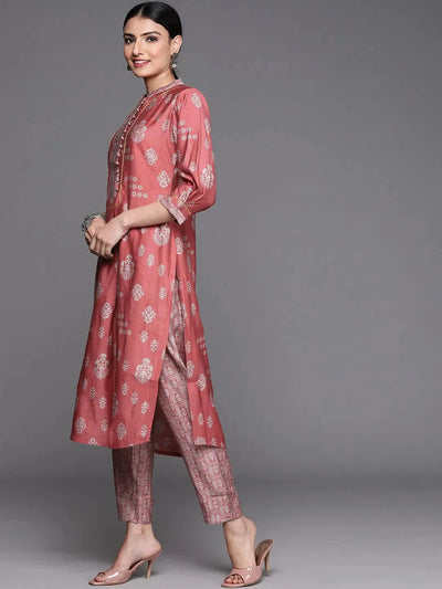 Pink Printed Chanderi Silk Kurta - Libas