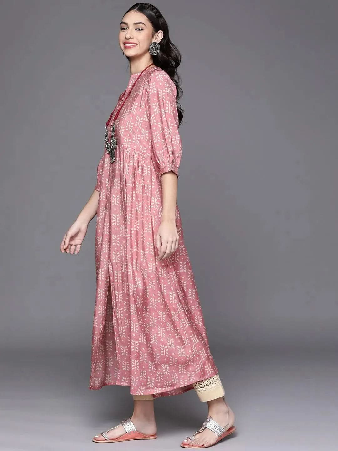 

Buy Pink Printed Chanderi Silk Kurta - 23102O- | Libas Ethnic Wear Online