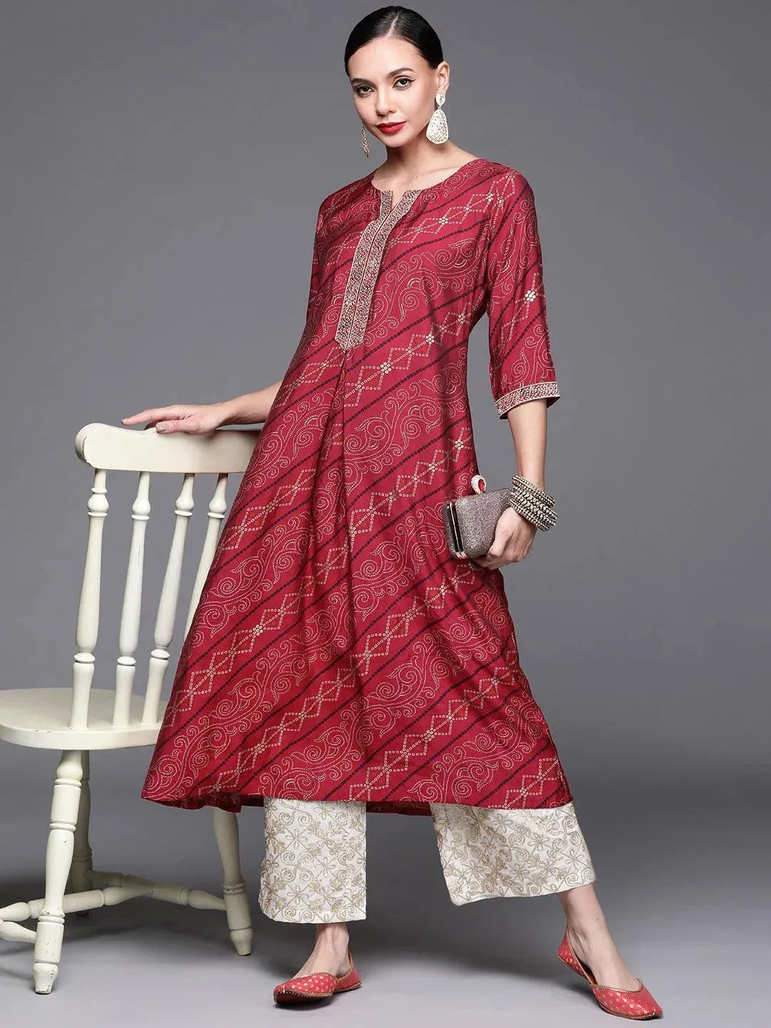 Pink Printed Chanderi Silk Kurta - Libas