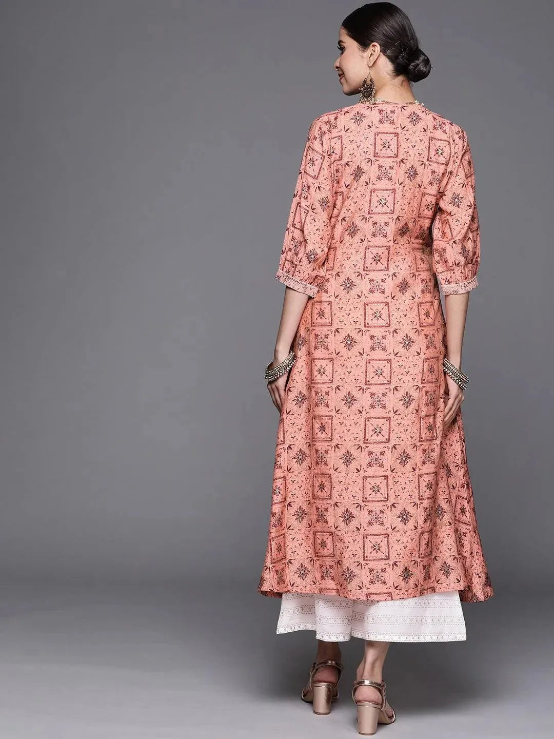 Pink Printed Chanderi Silk Kurta - Libas