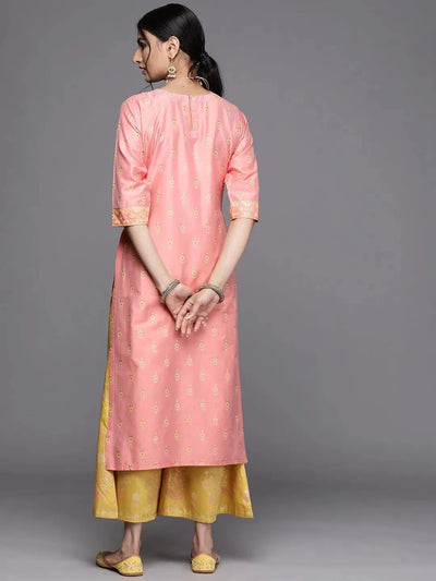 Pink Printed Chanderi Silk Kurta - Libas