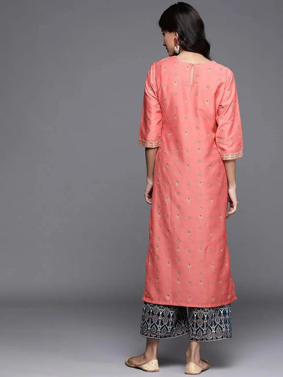 Pink Printed Chanderi Silk Kurta - Libas