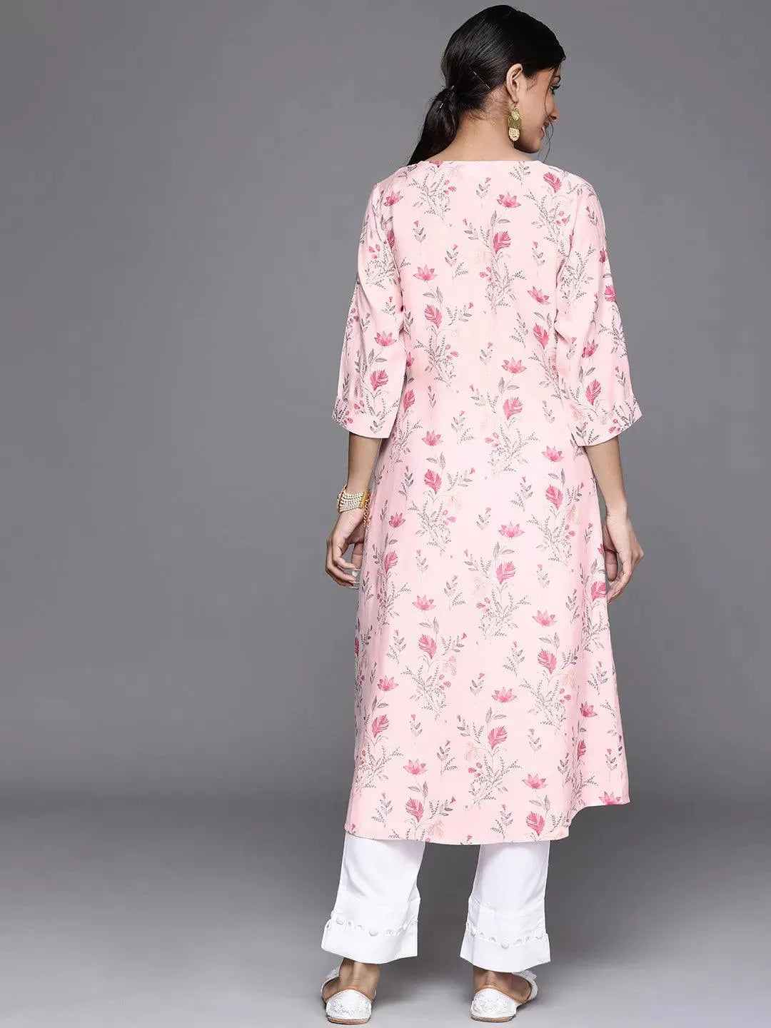 Pink Printed Chanderi Silk Kurta - Libas