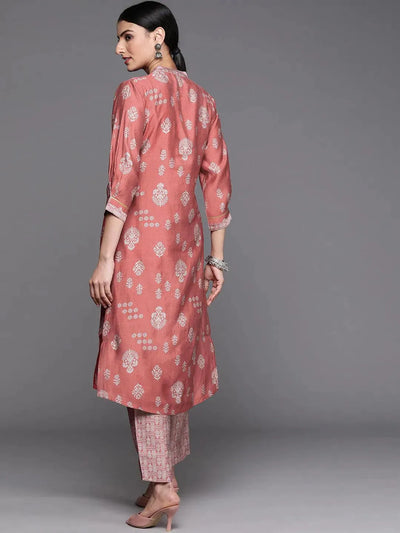 Pink Printed Chanderi Silk Kurta - Libas