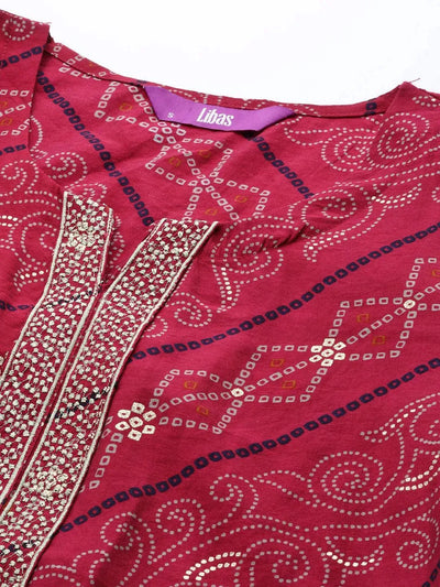 Pink Printed Chanderi Silk Kurta - Libas