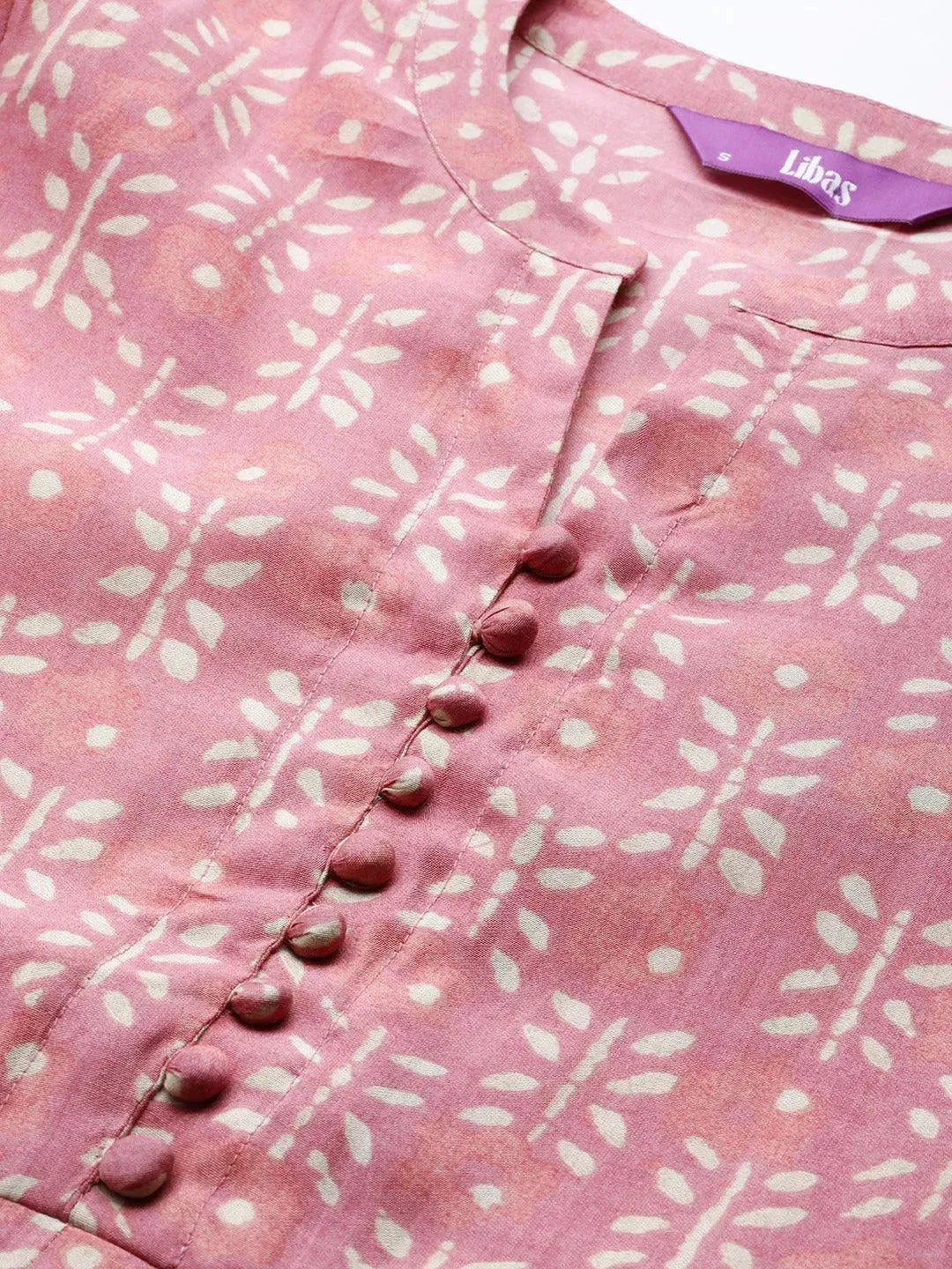 Pink Printed Chanderi Silk Kurta - Libas