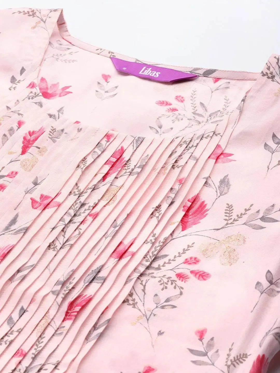 Pink Printed Chanderi Silk Kurta - Libas 