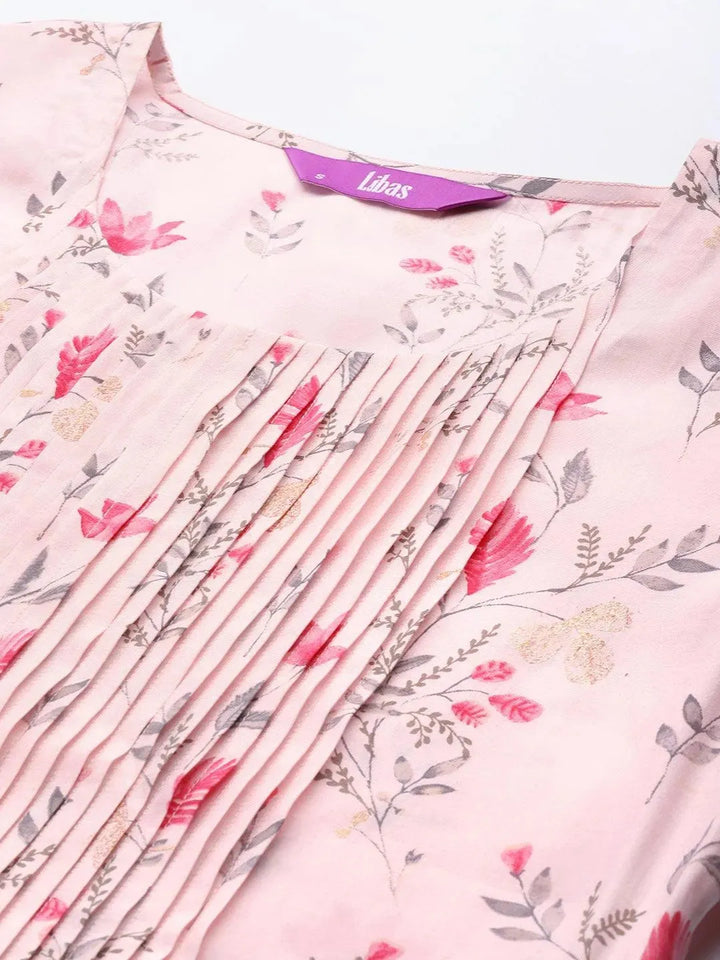 Pink Printed Chanderi Silk Kurta - Libas