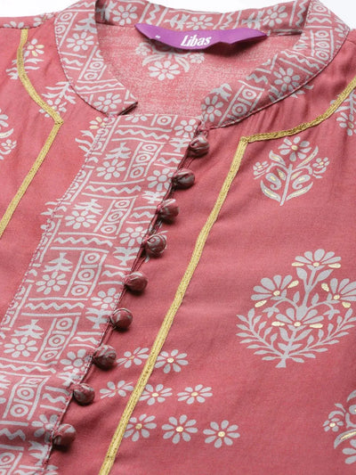 Pink Printed Chanderi Silk Kurta - Libas