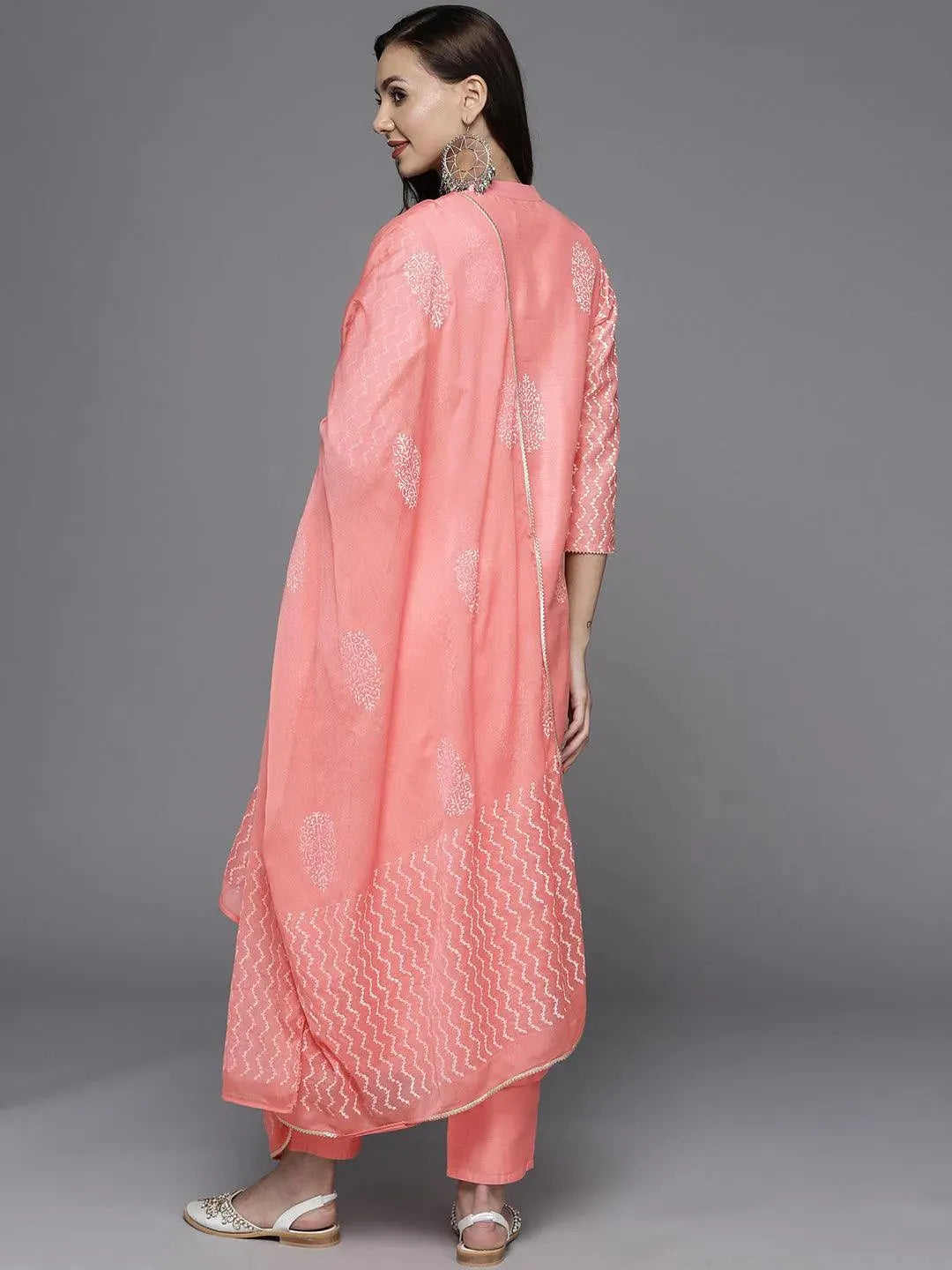 Pink Printed Chanderi Silk Suit Set - Libas 